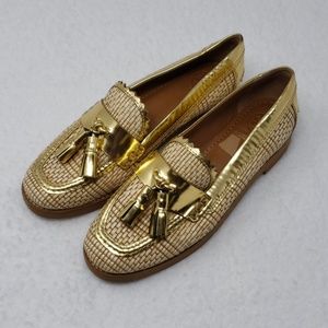 NWOT Tory Burch Careen Metallic Raffia Loafers